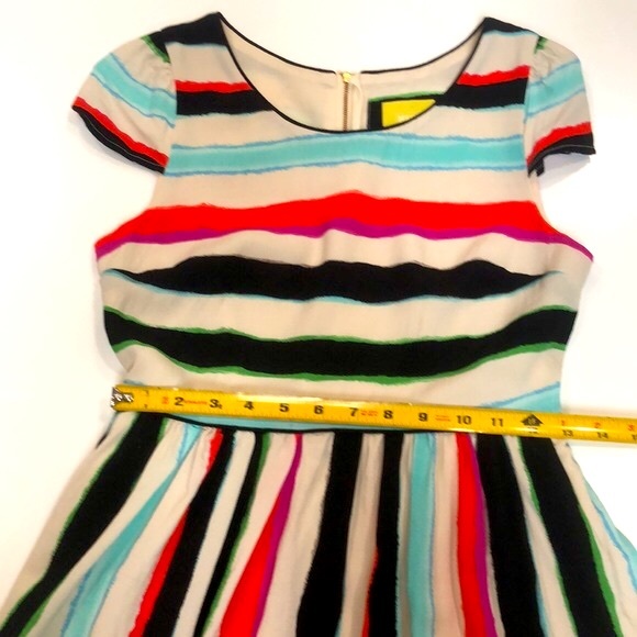 Anthropology Maeve flared stripe  multicolor dress size 0 Cap Sleeves Zip Back - Picture 10 of 14